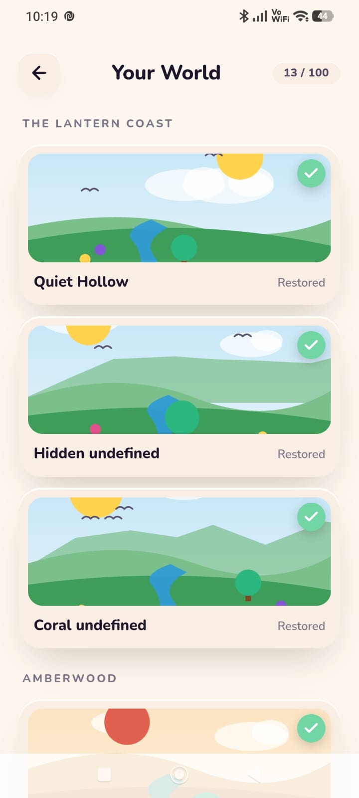 Your World map showing restored regions along the Lantern Coast